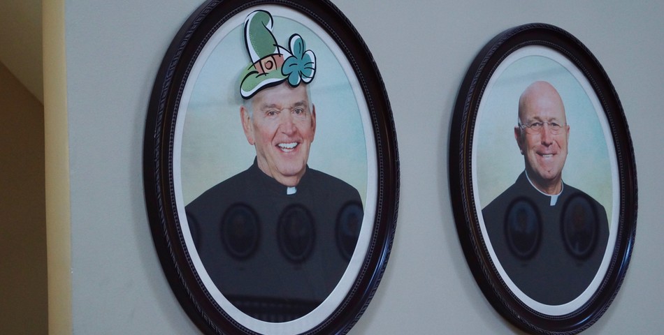 : Portrait of Fr. Lucey in the Lucey Administration Building