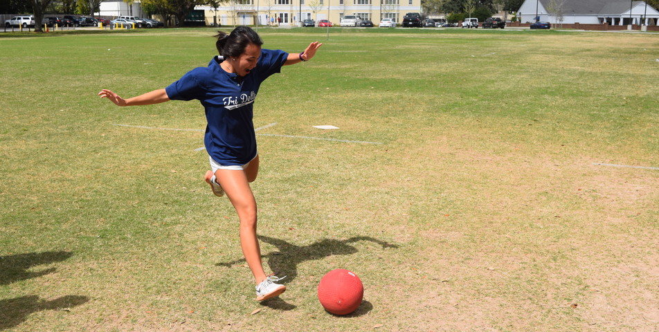 Walter Massey: An SHC student participates in the Phi Mu kickball tournament.