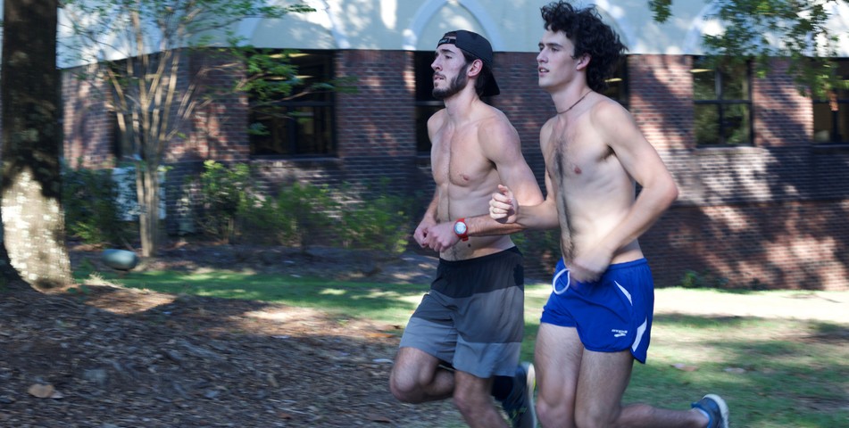 Ben Breymier: SHC's cross country team members David Toupes, left, and Spencer Albright, right, run the hill during a recent practice.