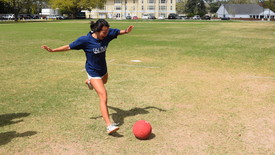 An SHC student participates in the Phi Mu kickball tournament. (photo: Walter Massey)