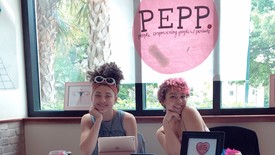 Morgan German and Sydney Parker, founders of PEPP, table for their organization at the back of the Student Center. (photo: Brenda Carrada)