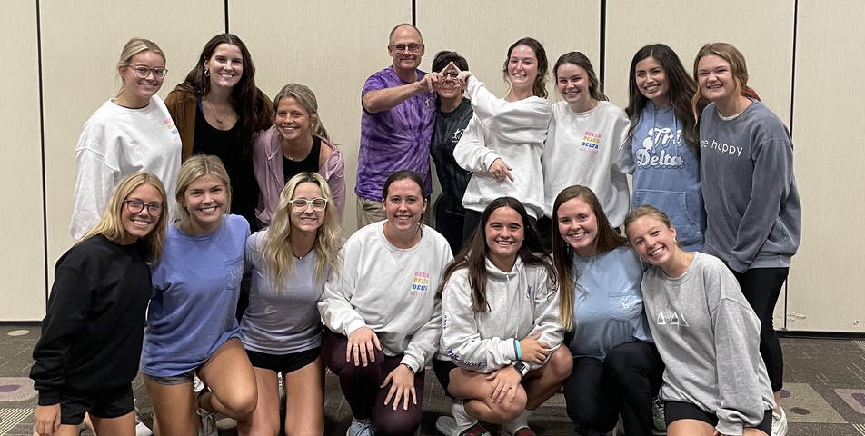 Carson Reeves: Tri Delta members with Dr. Eads during the self-defense class.