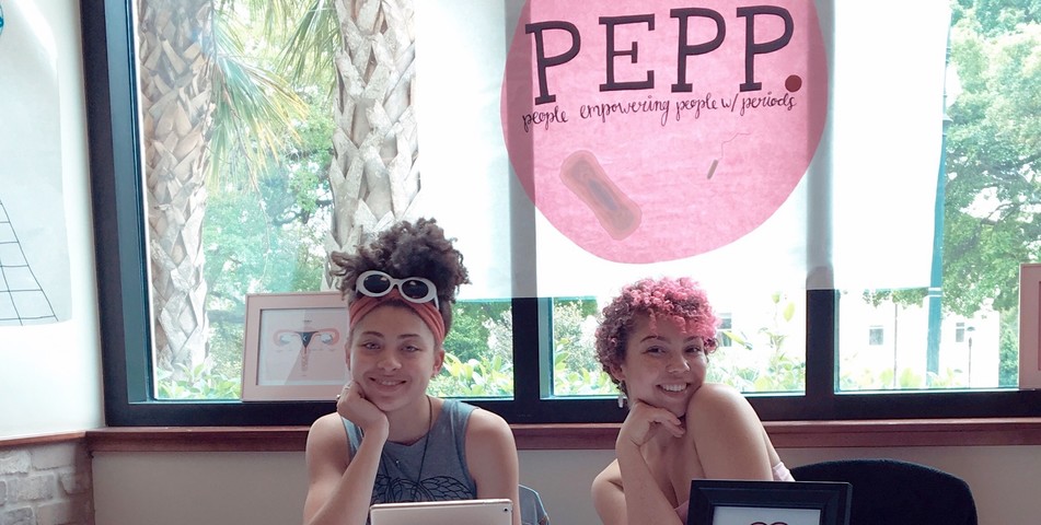 Brenda Carrada: Morgan German and Sydney Parker, founders of PEPP, table for their organization at the back of the Student Center.